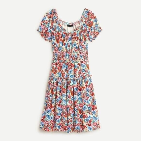 J. Crew Womens Floral Multi-Colored Smocked Midi Dress Size 0 - Picture 4 of 11